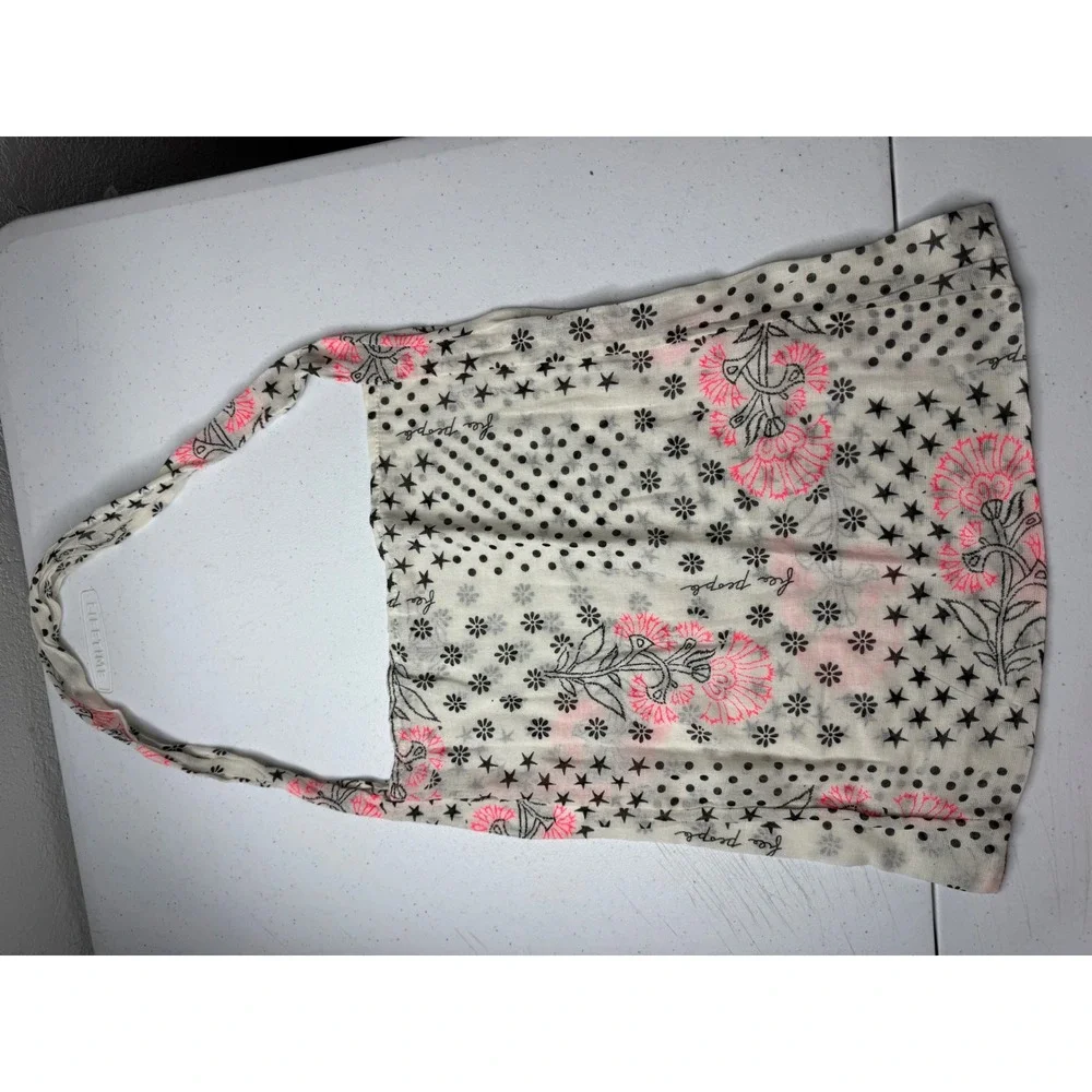 Free People Mixed Print Gauze Tote Bag Stars‎ Floral Polka Dot Cream Pink Black